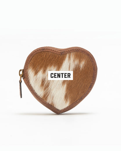 Cupid Coin Pouch In Brown & White Cowhide