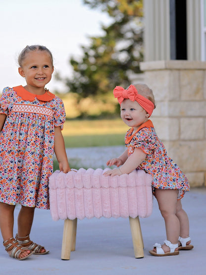 Fall Floral Smocked Petals Collar Girls Dress