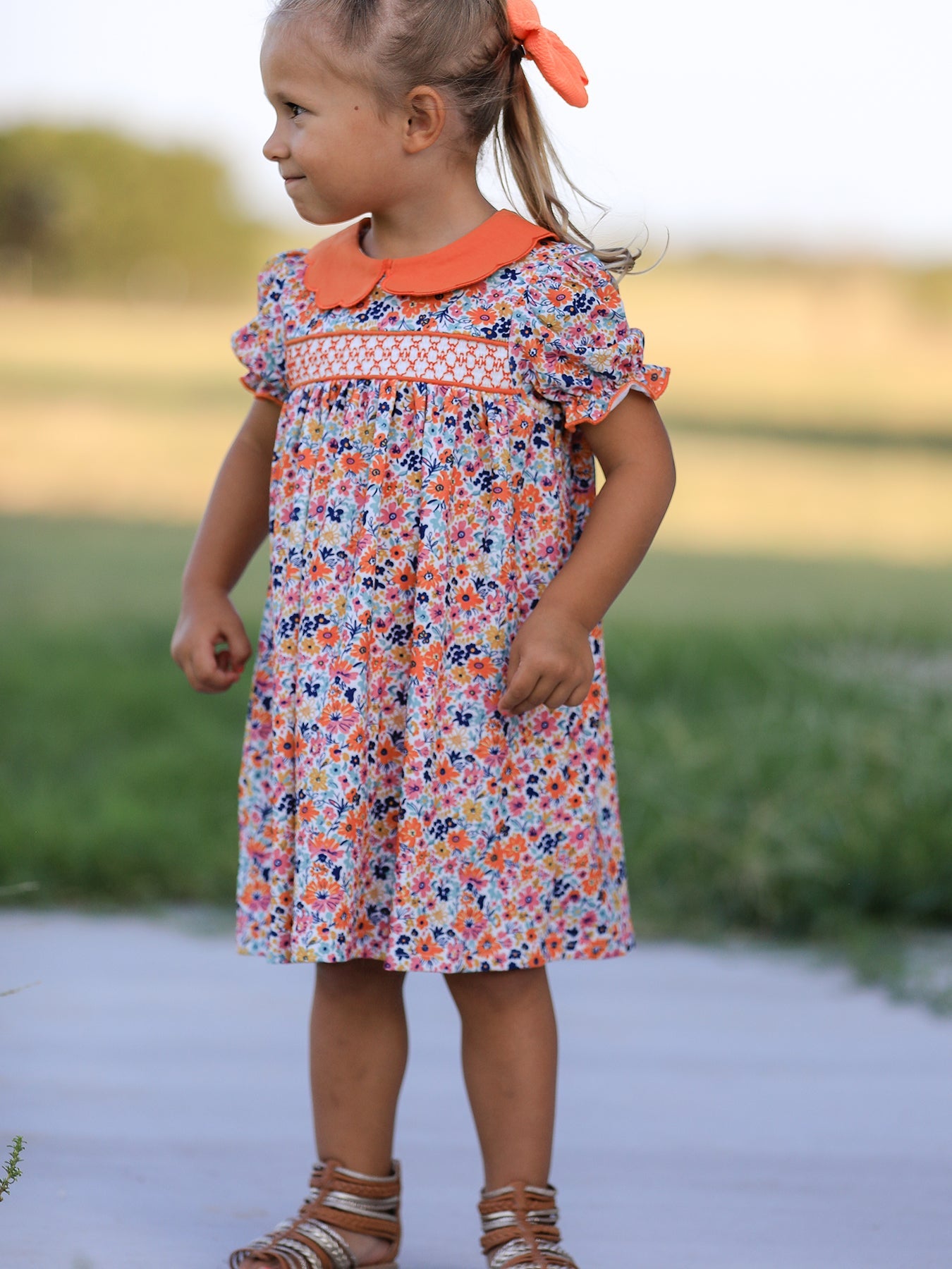 Fall Floral Smocked Petals Collar Girls Dress