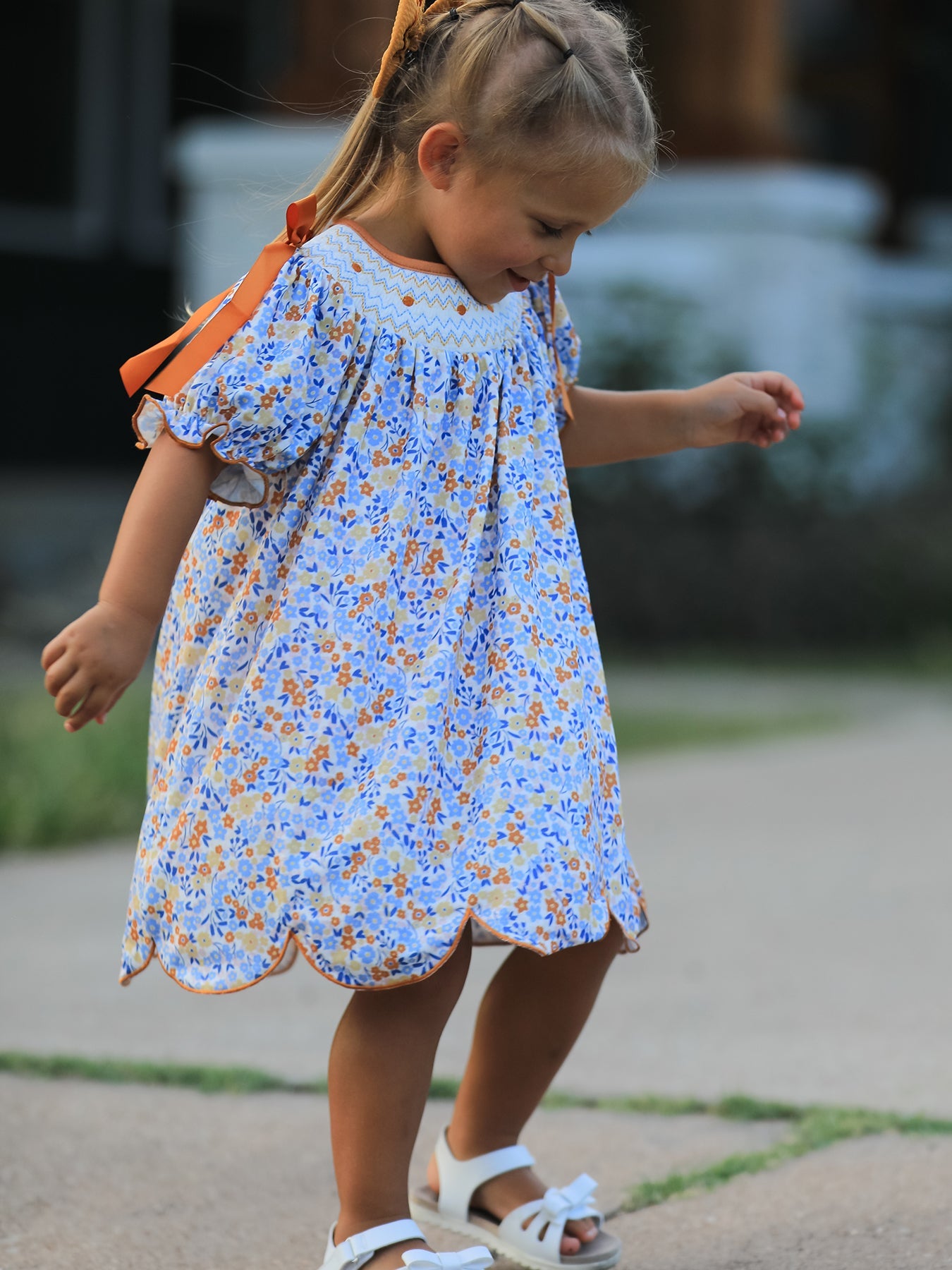 Fall Floral Smocked Girls Dress