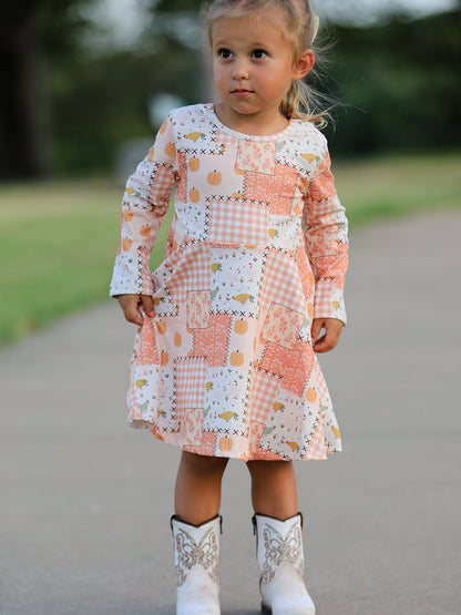 Preorder Thanksgiving Halloween Patchwork Girls Dress