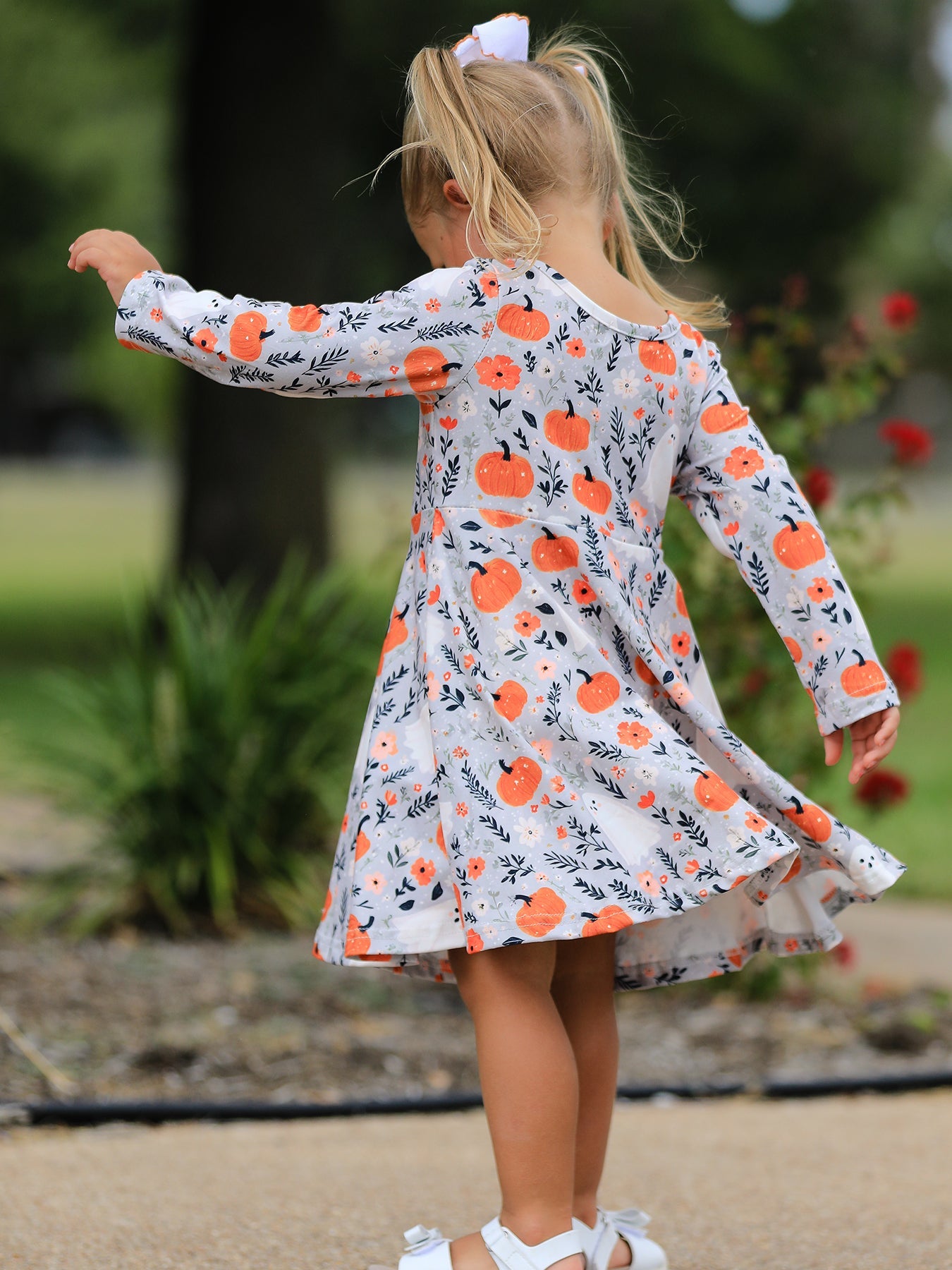 PREORDER Halloween Pumpkin Ghost Girls Dress Long Sleeve Twirl Dress