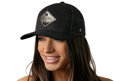 Diamond Mountain and Trees Trucker Hat  |  Black Outdoors Snapback