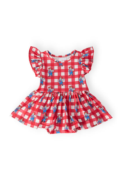 Nebraska Plaid Herbie Husker S/S Flutter Twirl Bodysuit