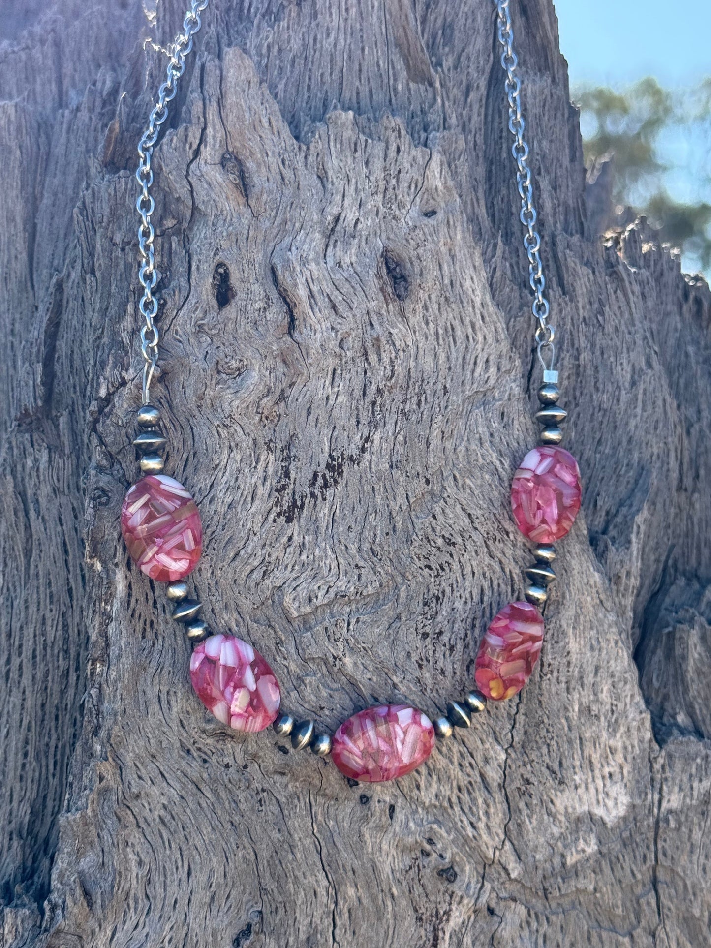 Rosewood Mosaic Beaded Chain Necklace