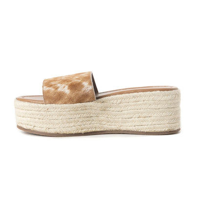 Mesa Mane Hairon Leather Sandals in Brown & White