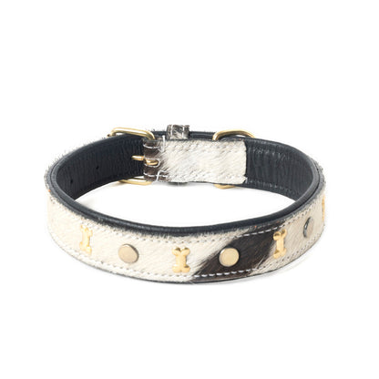 Prairie Paws Studded Hairon Dog Collar in Ash & Ivory
