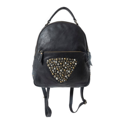 Westbound Star Leather Backpack in Raven Black