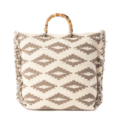 Myra Harvest Dune Hand Embroidered Tote Bag in Misty Taupe