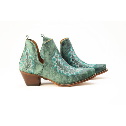 Myra Sagebreeze Embroidered Leather Booties in Lagoon Teal