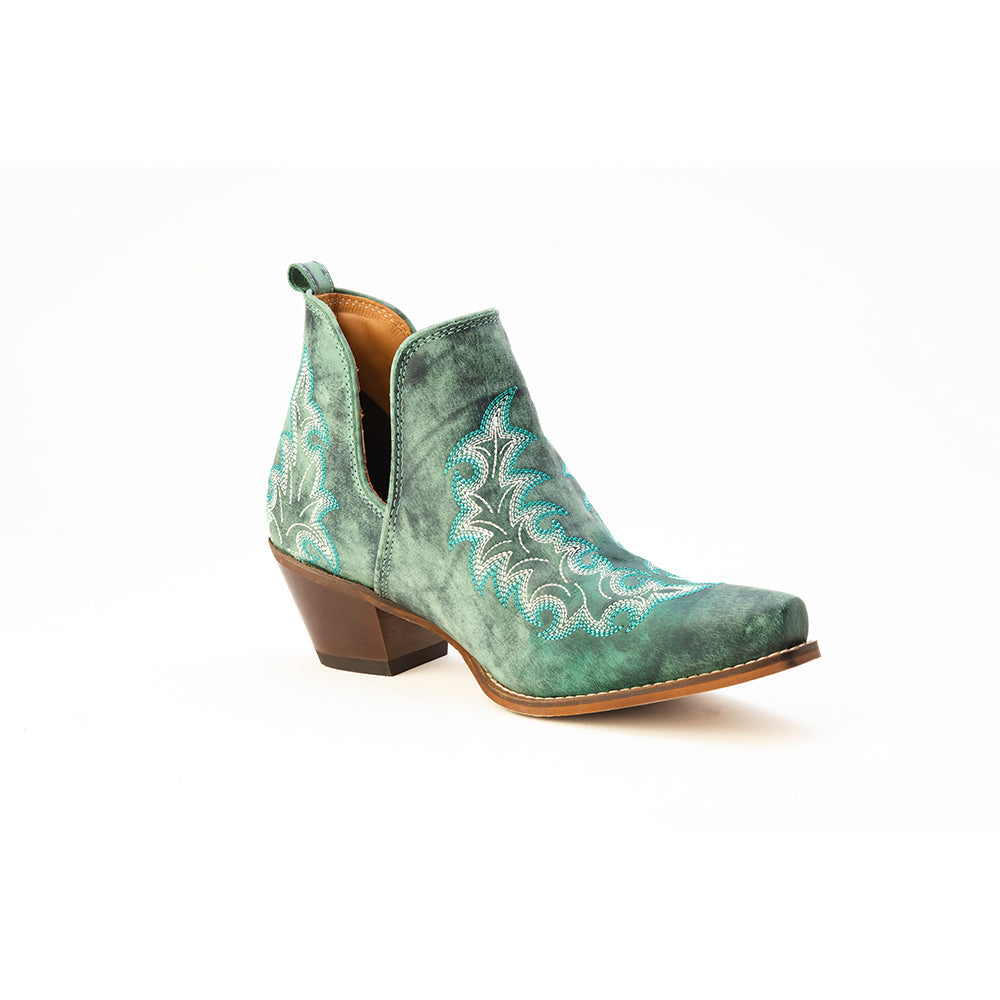 Myra Sagebreeze Embroidered Leather Booties in Lagoon Teal