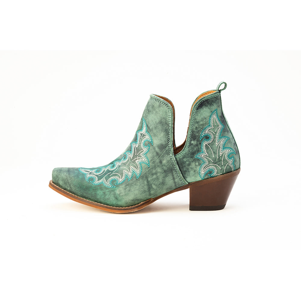 Myra Sagebreeze Embroidered Leather Booties in Lagoon Teal