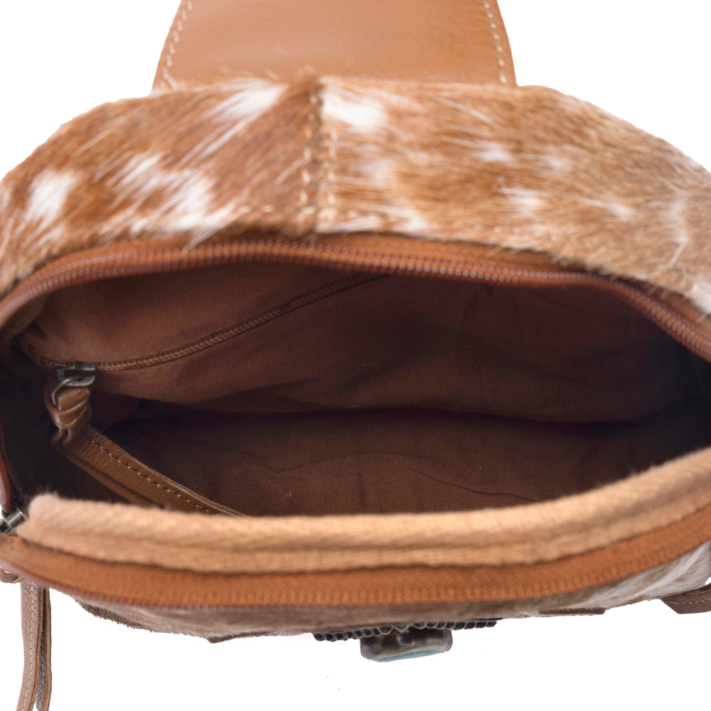 Myra Horizon Vale Handtooled Hairon Leather Fanny Pack in Warm Caramel