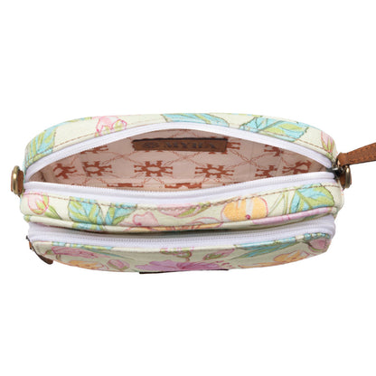 Myra Meadow Song Cotton & Leather Crossbody Bag in Lemon Blossom