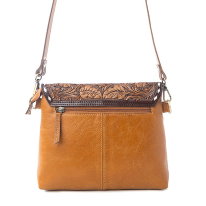 Myra Dune Lily Handtooled Hairon Leather Bag in Snowdrift Hide