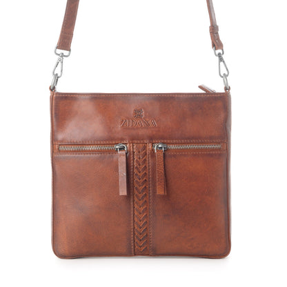Myra Zidana El Paso Twin Veg Tanned Leather Crossbody Bag in Wildwood Red
