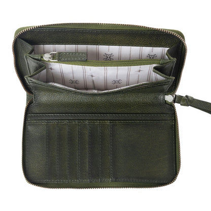 Myra Zidana Astra Studded Veg Tanned Leather Wallet in Velvet Moss