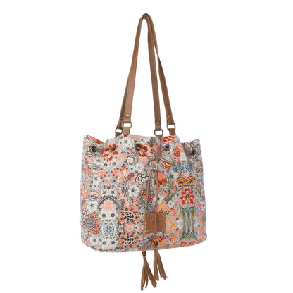 Myra Southern Bloom Cotton & Leather Bucket Bag in Clay Blossom