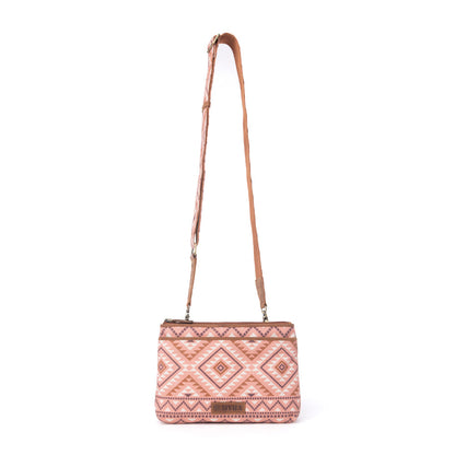 Myra Tribal Hollow Cotton & Leather Crossbody Bag in Terra Cider