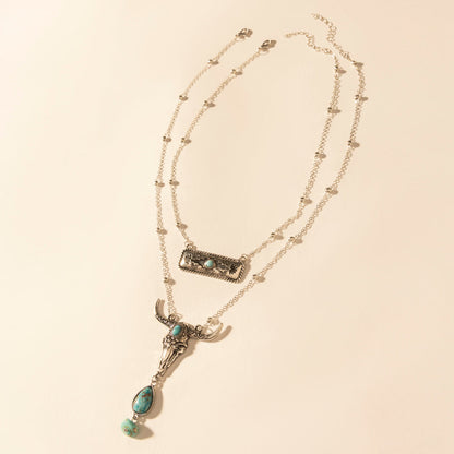 Myra Twin Horn Layered Necklace in Turquoise