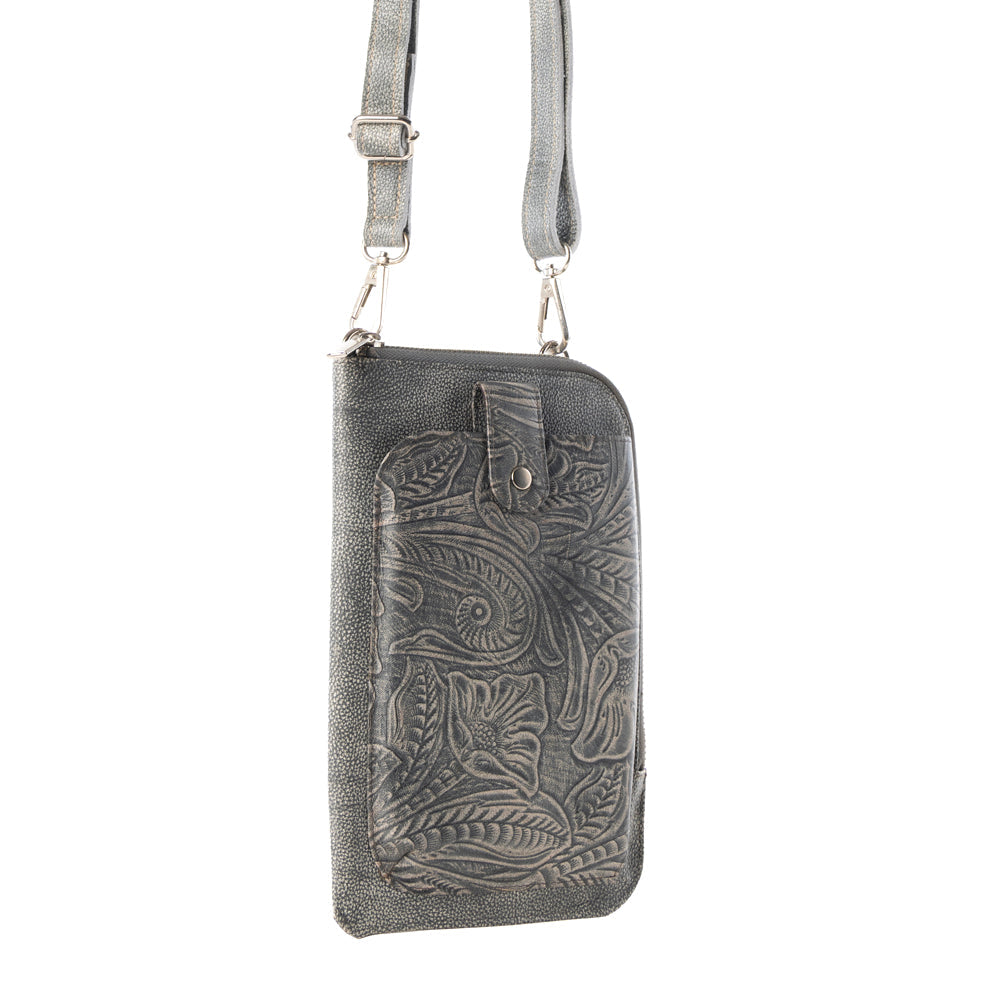 Myra Coyote Bloom Embossed mini sling for Women in sage with floral detail