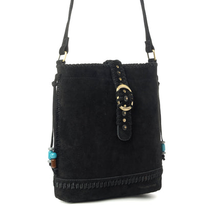 Myra Yellowstone Stonecrest Suede Leather Concealed Carry Bag in Charcoal Black