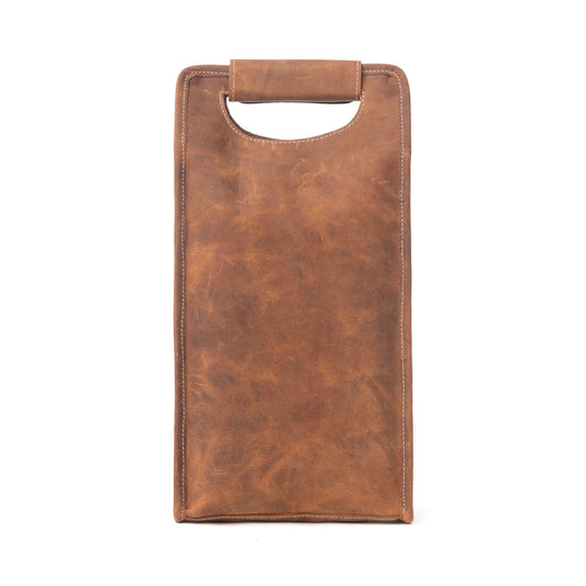 Myra Cypress Field Hairon Leather Wine Bottle Holder in Shadow Cream Chestnut Brown