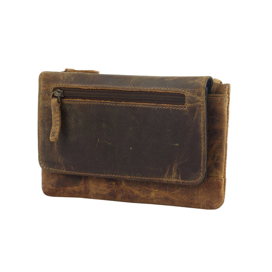 Myra Oak Fire Rustic Brown Leather Wallet - RFID-Protected Zip Pouch for Secure Cards & Cash Storage