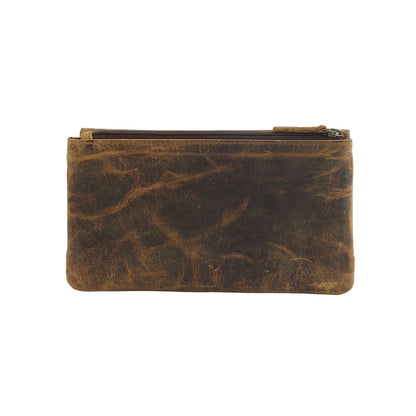 Myra Oak Fire Rustic Brown Leather Wallet - RFID-Protected Zip Pouch for Secure Cards & Cash Storage