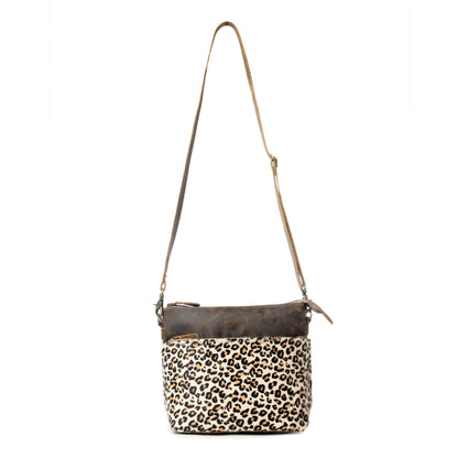 Myra Feline Hairon Leather Crossbody Bag Suede Finish, Leopard Print Front, Adjustable Strap for Everyday Chic