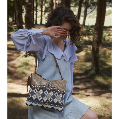Myra Tincture Embossed Leather Crossbody Bag for Women Aztec Pattern, Adjustable Strap for Rodeo Style