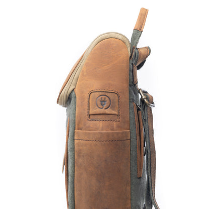 Myra Carriage Port Slimline Backpack - Aged Leather Flap, Rustic Daypack for Daily Commute & Outdoor Travel