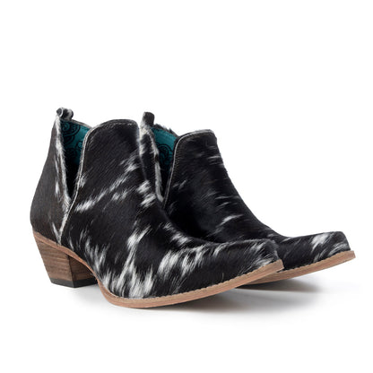 Sunset Bloom Split-Top Hair-On Hide Boots In Black & White