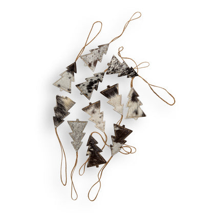 Christmas Tree Hair-On Hide Ornament Set In Black