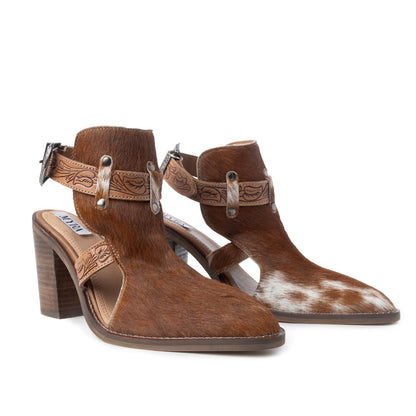 Myra Cora Jo Hairon Leather Boots - Pointed Toe, Block Heel Ankle Boots with Handtooled Buckle Accents for Cowgirl Escapades