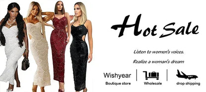 New Sequin Hollow Out Spaghetti Strap Backless Mermaid Long Dresses Women Elegant Celebrity Party Evening Wedding Bodycon Gowns