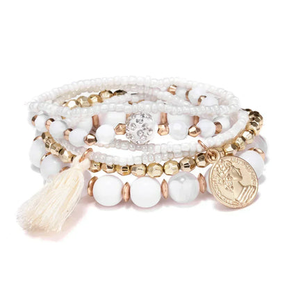 Bohemia Crystal Tassel Multicolor Beads Bracelets For Women Handmade Elastic Rope Charm Wrap Bracelet Summer Beach Party Jewelry