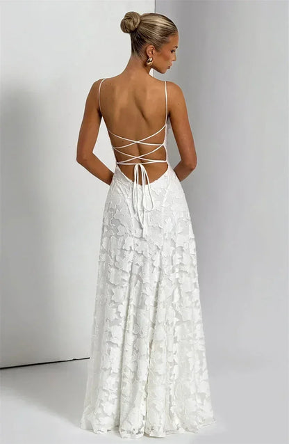 Mozision Spaghetti Strap Backless Sexy Maxi Dress Women Gown Fashion Off-shoulder Sleeveless Lace-up Evening Club Party Dress