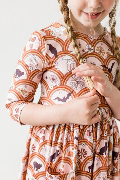 SALE Hocus Pocus 3/4 Sleeve Pocket Twirl Dress