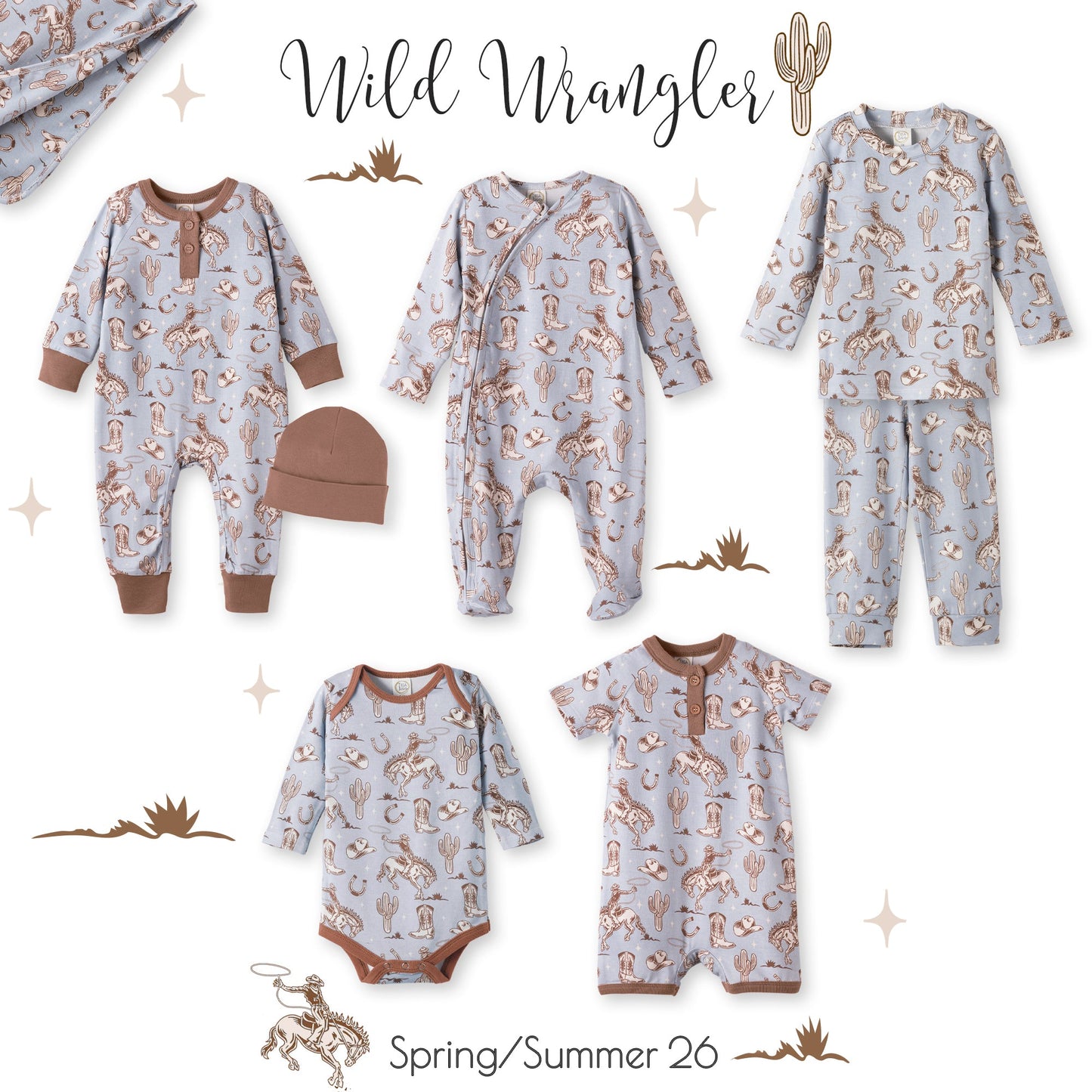 Wild Wrangler/Blue Western Bamboo Henley Cowboy Romper