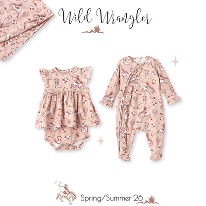 Wild Wrangler/Pink Bamboo Ruffle Zipper Romper - Western