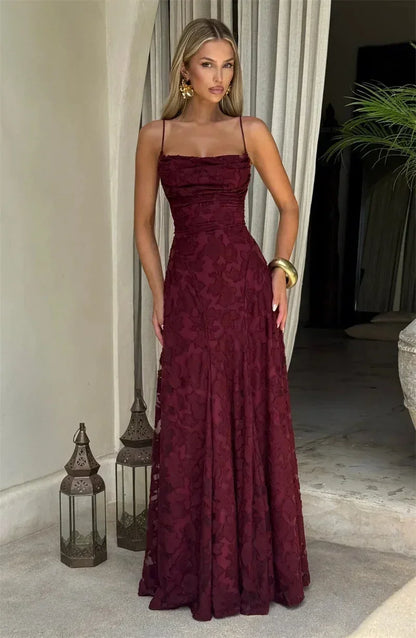 Mozision Spaghetti Strap Backless Sexy Maxi Dress Women Gown Fashion Off-shoulder Sleeveless Lace-up Evening Club Party Dress