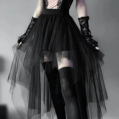 Casual Skirts Punk Sexy Net Yarn High-Waisted Irregular Skirt for Women Summer New European and American Gothic Style Versatile
