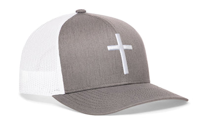 Cross Trucker Hat  |  Gray-White bold cross Snapback