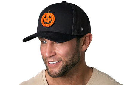 Jack-O-Lantern Trucker Hat Trucker Hat  |  Black Pumpkin Snapback