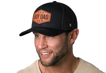 Boy Dad Leather Trucker Hat  |  Black Snapback
