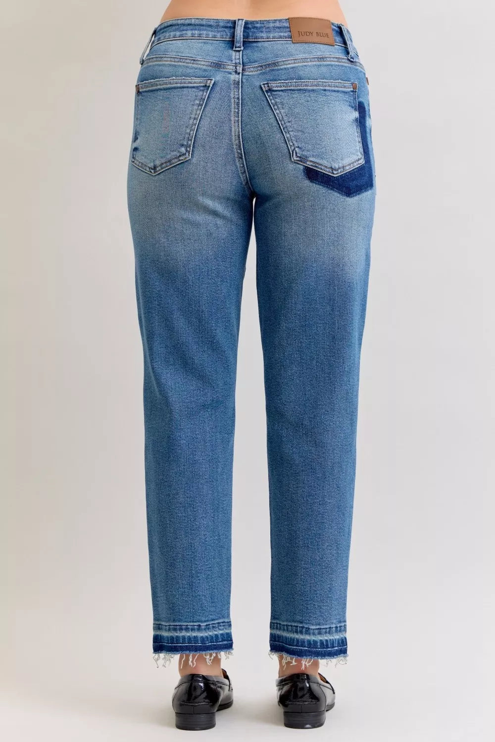 Judy Blue Full Size Mid Rise Bf Patch & Repair Destroy Release Hem Jeans Plus Size