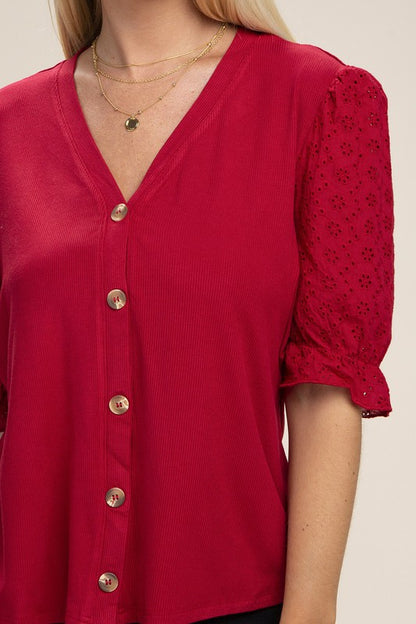 V neck Button front Blouse