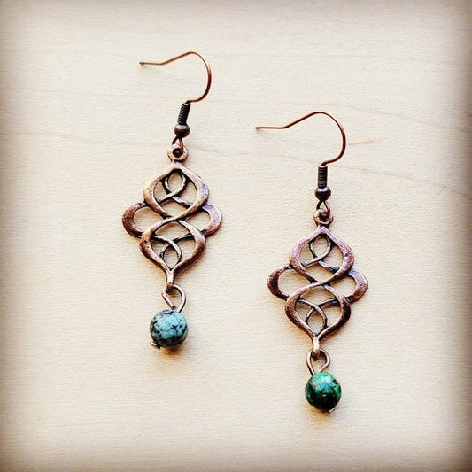 African Turquoise Scroll Drop Earrings - Rustic Jade Designs Co