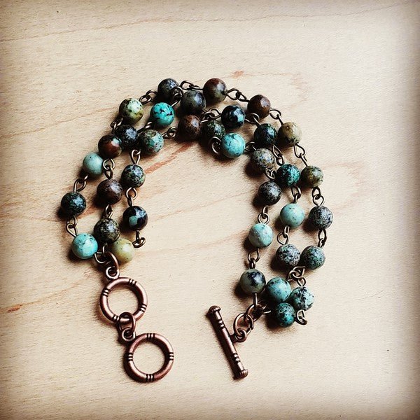 African Turquoise Triple Strand Bracelet - Rustic Jade Designs Co